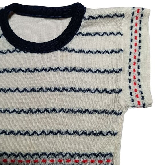 Vintage 70's Girls 4T Acrylic Knit T-shirt Top Scandinavian Pattern Boho Butter - Picture 3 of 7